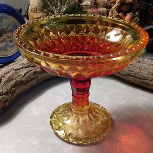 Vintage Jeannette Amberina “Foster” Compote Red & Gold Glass Pedestal Candy Dish